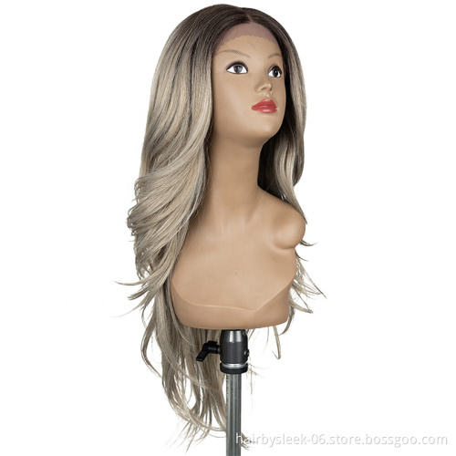 Rebecca wholesalers good quality lace front wig natural blonde highlight long 13*4 body wave synthetic hair lace frontal wigs